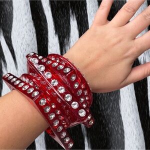 Deadstock Red Crystal-Studded Bangle Set